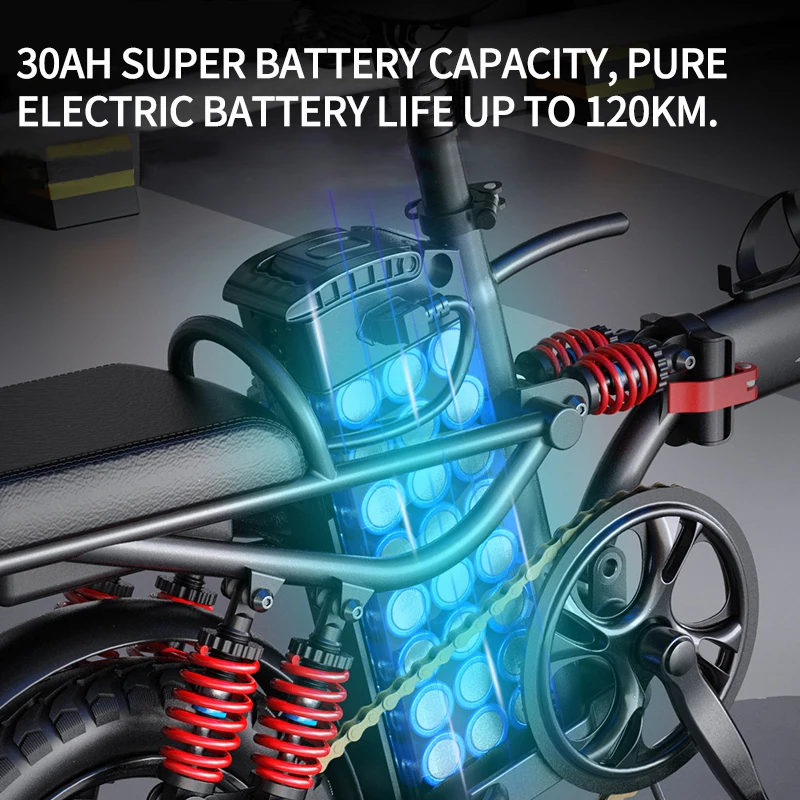 Mini Electric Bike 400W Motor 30AH Lithium Battery 120 KM 14 Inch Tire Ebike With Burglar Alarm Cruise Control Electric Bicycle 3