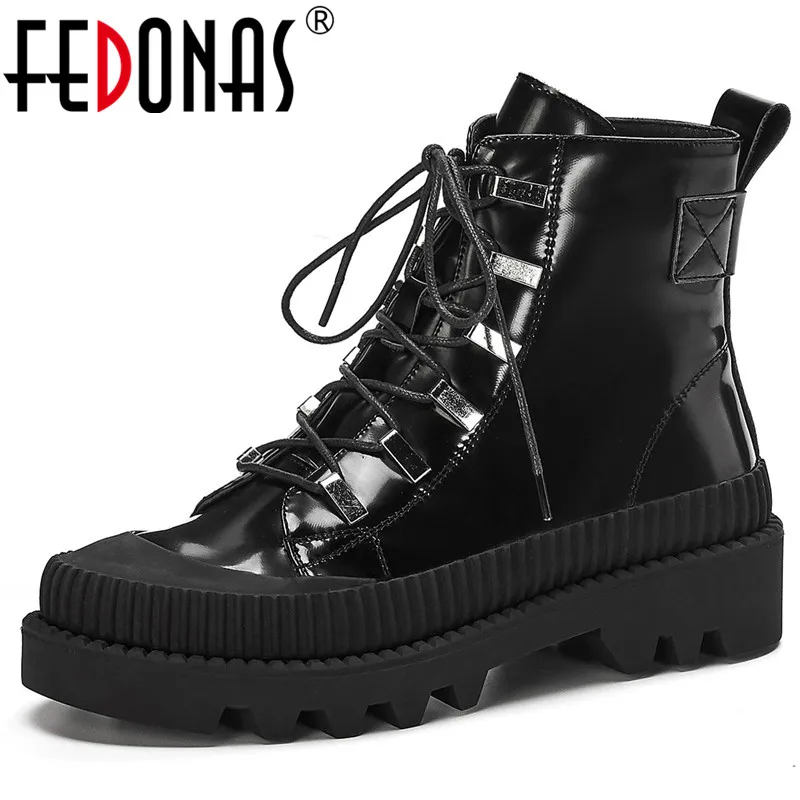 

FEDONAS Metal Female Punk Motorcycle Boots Basic Night Club Shoes Woman High Heels Winter Genuine Leather Warm Women Ankle Boots