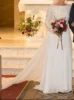 Mryarce Unique Lace Long Sleeves Open Back Simple Elegant Wedding Dress Chiffon Detachable Train  Bridal Gowns 5