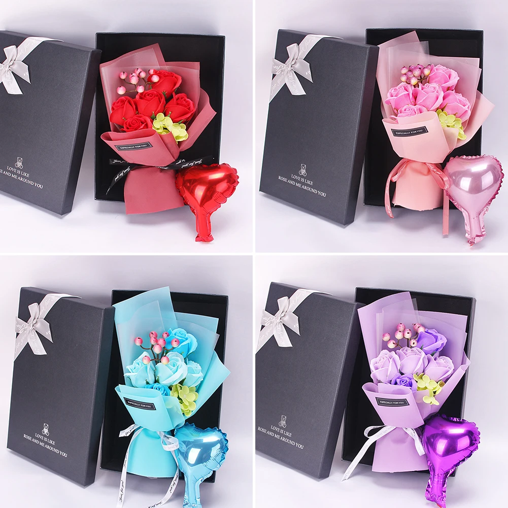 DIY Home Gift Box Bath Artificial Flower Rose Bouquet Scented Soap Valentines Day Simulation Wedding Decoration Party Handmade