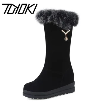 

Tuyoki Women Snow Boots Plush Fur Wedges Crystal Women Short Boots Fashion Warm Women Winter Shoes Ladies Footwear Size 34-43