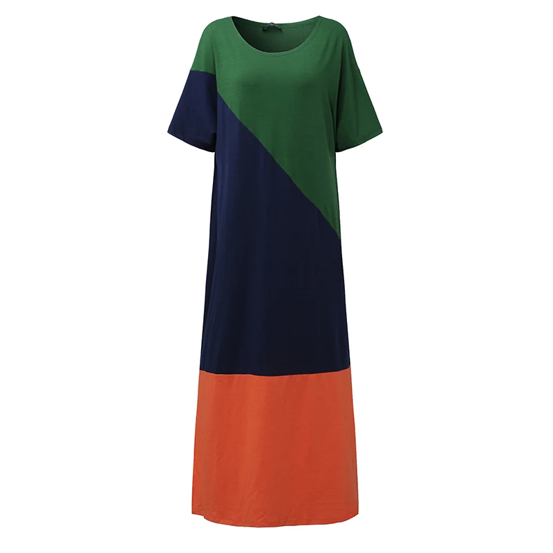ZANZEA, женское Лоскутное Длинное Макси платье, повседневное, короткий рукав, Vestidos, элегантное, с круглым вырезом, Пляжное, для вечеринки, сарафан, кафтан, халат для женщин
