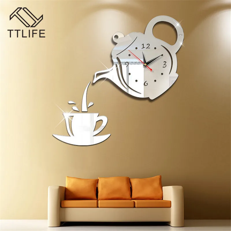 

TTLIFE Multicolor Plastic Teapot Wall Clock 3D Wall Sticker Acrylic Removable Mirror Wall Sticker Home Mirror Sticker Mural 2019