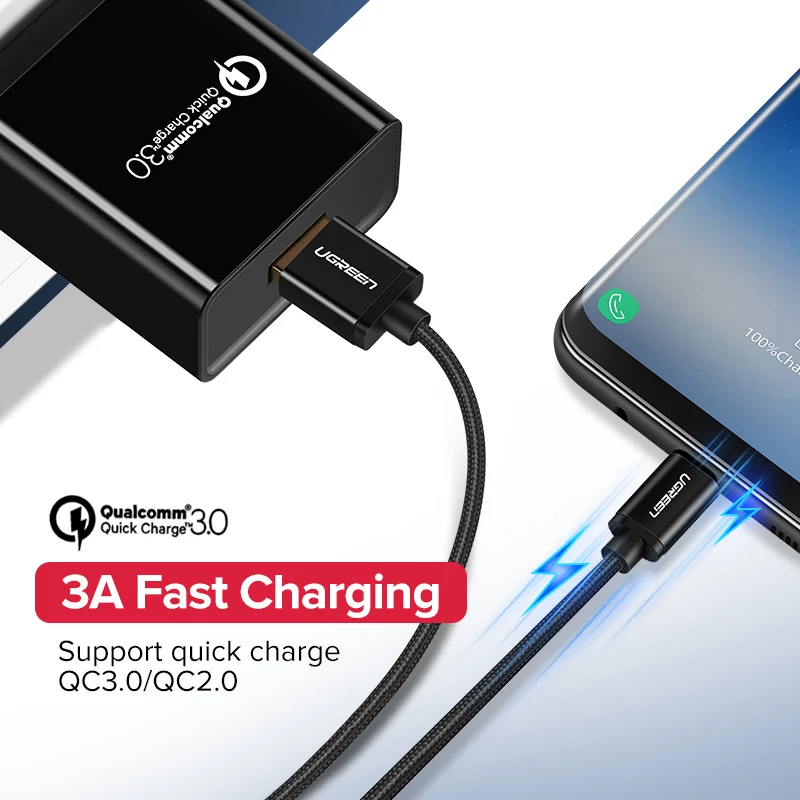 Ugreen 3A USB C кабель для Samsung S10 S9 Note 9 Xiaomi mi 8 Быстрая быстрая зарядка Type Oneplus 6t зарядное