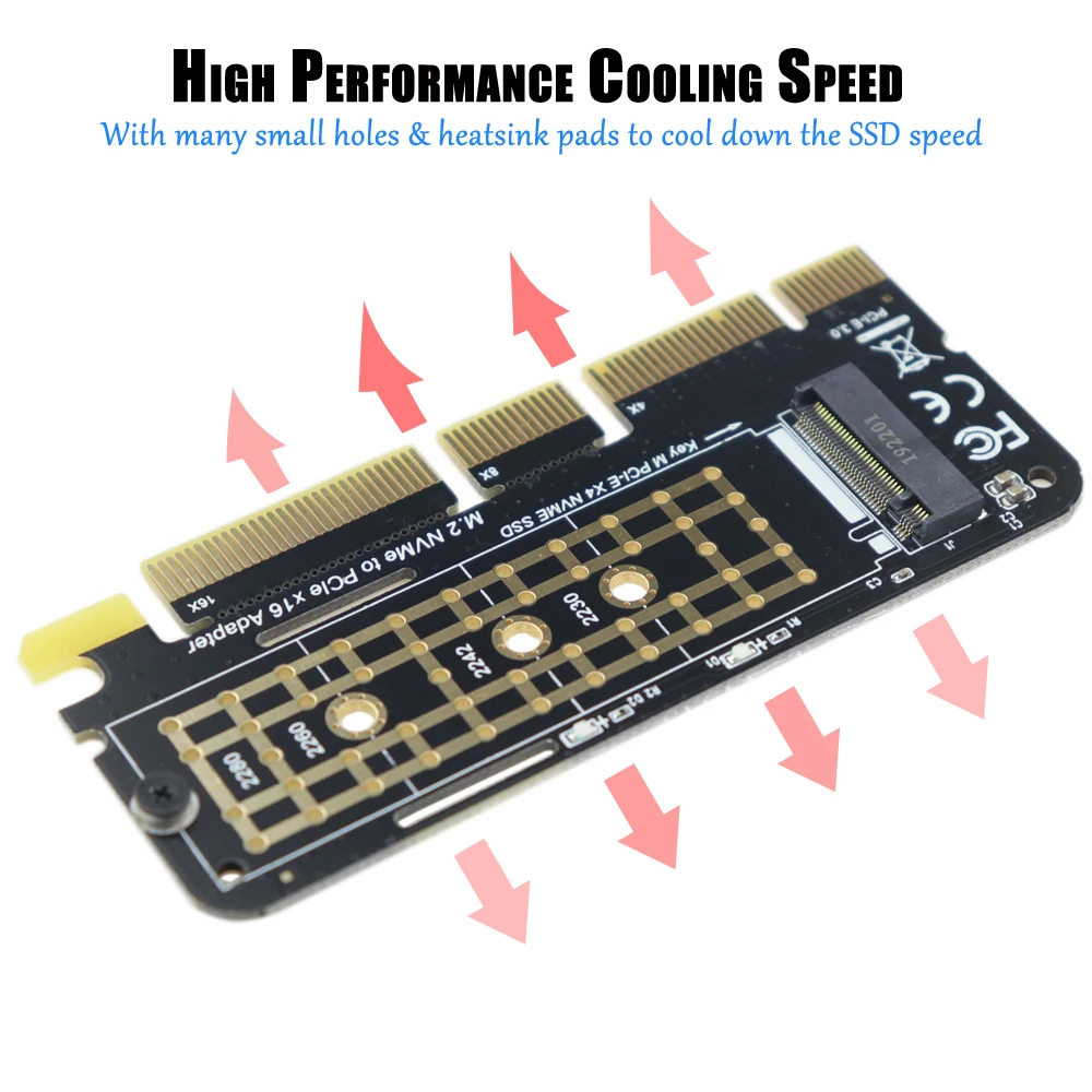 M.2 nvme ssd 어댑터 pci-e 3.0x4x8x16-ngff m 키 솔리드 스테이트 드라이브 컨버터 카드 (2230  2282 ssd 지원) win 10