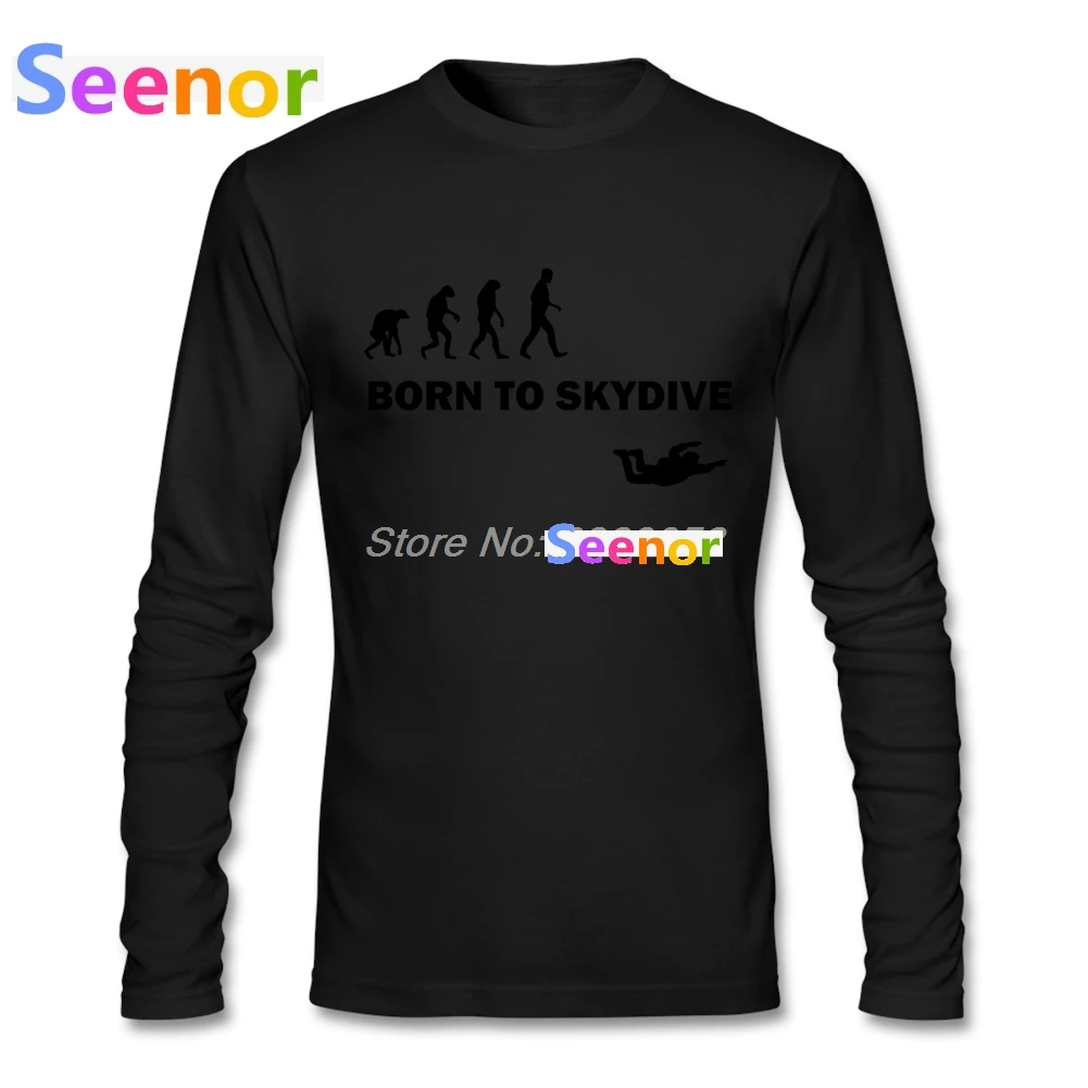 Мужская футболка Born To Skydive, футболки с принтом Hombre, Повседневная футболка с длинным рукавом, мужские футболки - Цвет: Черный
