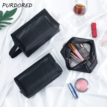 

PURDORED 1 Pc Black Clear Cosmetic Bag Women Mesh Makeup Bag Travel Toiletry Make Up Organizer Case Beauty Pouch Neceser