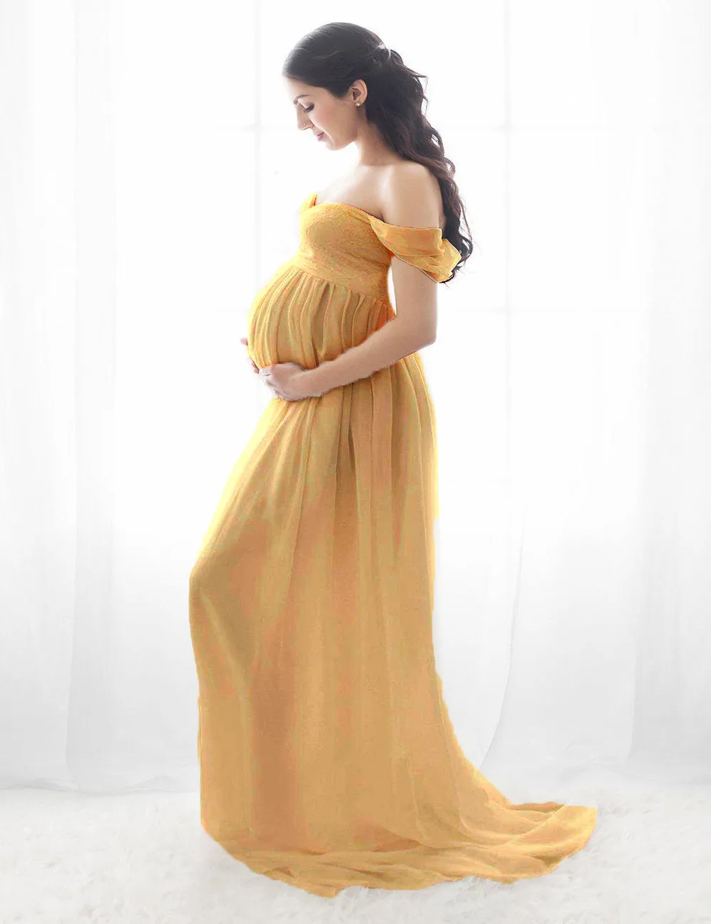 Shoulderless Maternity Dress For Photography Sexy Front Split Pregnancy Dresses For Women Maxi Maternity Gown Photo Shoots Props (2)