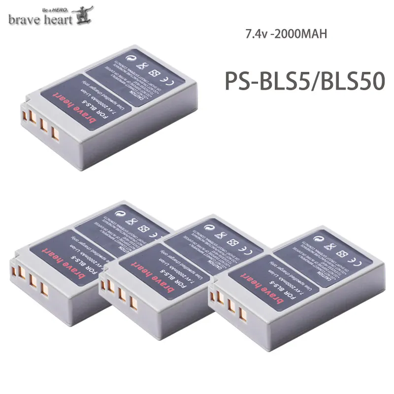 4battery 2000 мА/ч, PS-BLS5 ps-bls50 bls50 BLS-5 BLS5 BLS50 Батарея для Olympus PEN E-PL2, E-PL5, E-PL6, E-PL7, E-PM2, E-M10, E-M10 II, Stylus1 - Цвет: 4battery