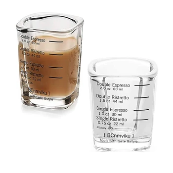 

2pcs/lot 2oz Square Expresso Shot Glasses Thickened Double Wall Ounce Cup 60ml Measuring Scales Coffee Cup