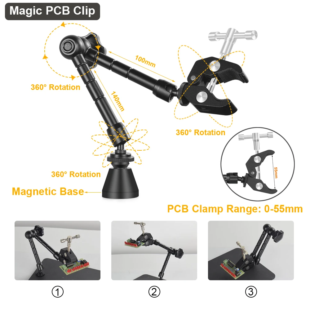 NEWACALOX Strong Magnetic Base PCB Holder Third Hand Tool Welding Repair Tool Soldering Stand Heat Gun Bracket Helping Hands 2