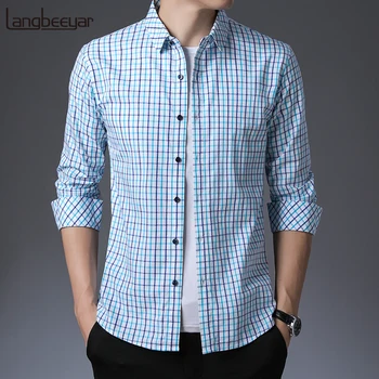 

2020 100% Cotton Fall New Fashion Brand Shirts Mens Plaid Slim Fit Long Sleeve Checkered Korean High Quality Casual Clothes