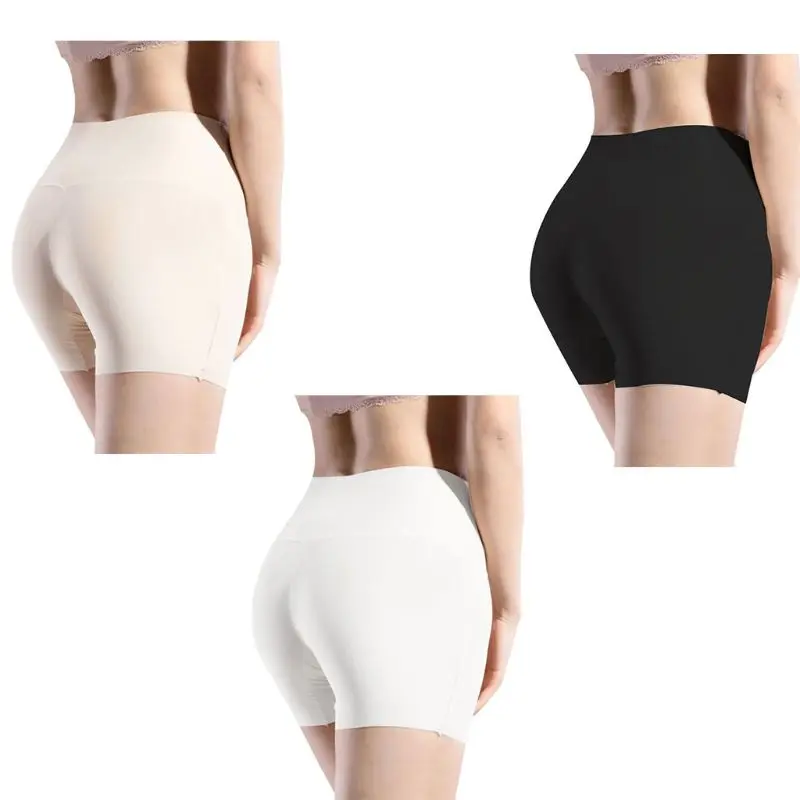 

Women High Waist Ice Silk Safety Shorts Invisible Seamless Cotton Crotch Lip Boxer Brief Underwear Solid Color Stretchy Boyshort