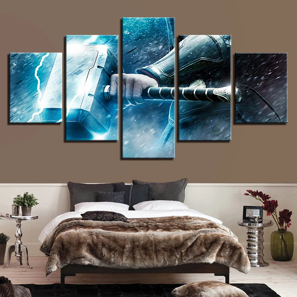 Best HD Canvas Art Painting For Living Room Wall Decor 5 Pieces ThundeRobot Clash Of Gods Picture