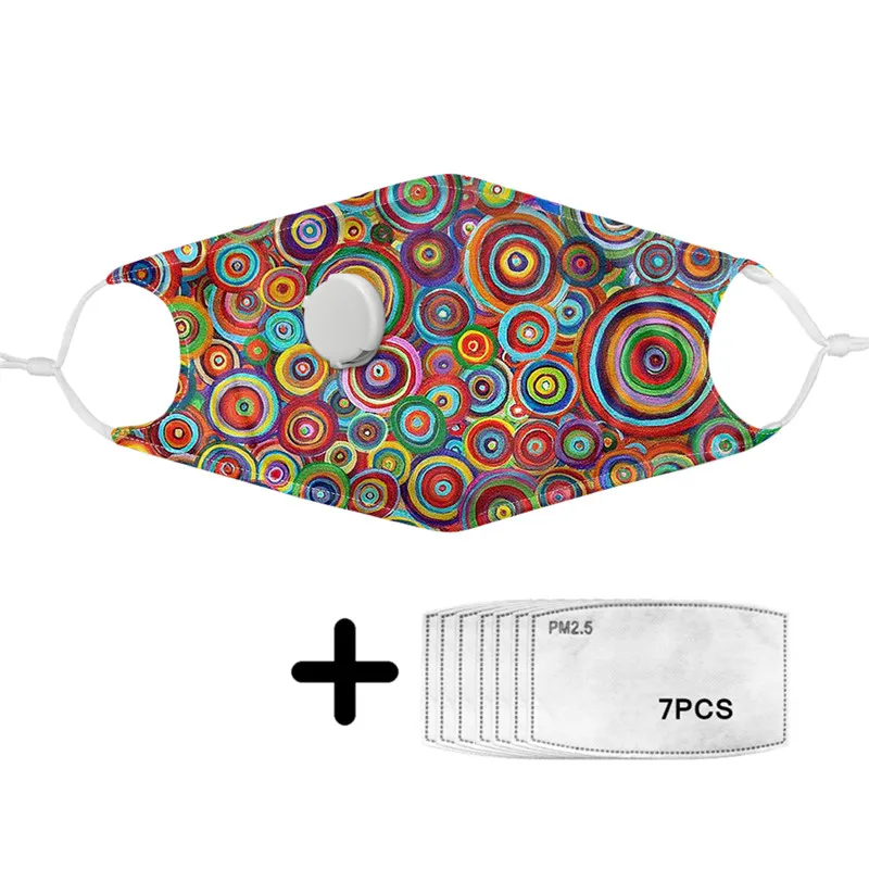 

Colorful Art Print Pattern Face Mask with PM2.5 Filter Black Anti-dust Masks Respirator for Girls Reusable Elastic Mouth Protect