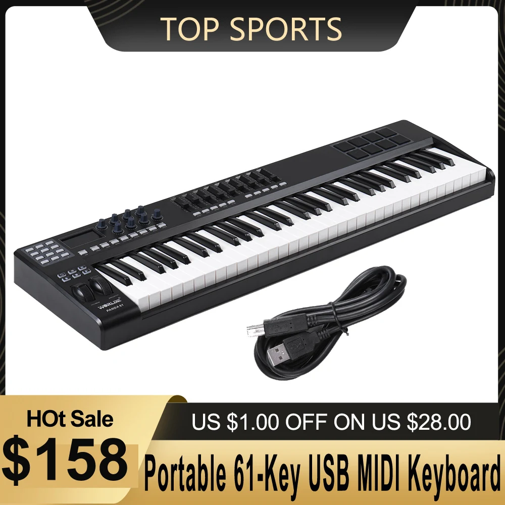 WORLDE PANDA61 портативный 61 клавишный USB MIDI контроллер клавиатуры 8 RGB с Цветной