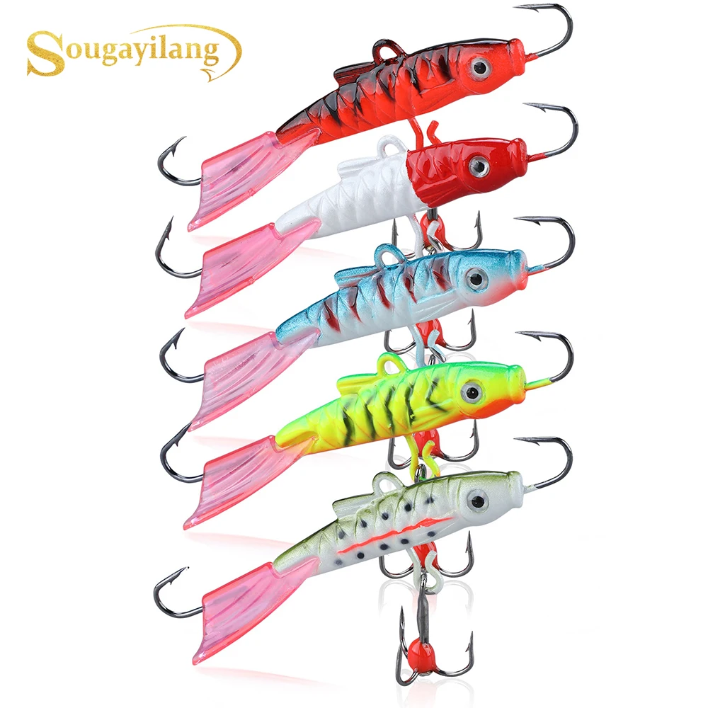 

Sougayilang 5Pcs Fishing Lures 65mm 13g Ice Jigs Fishing Baits Hard Treble Hooks Artificial Hard Lifelike Swimbaits Winter Lures