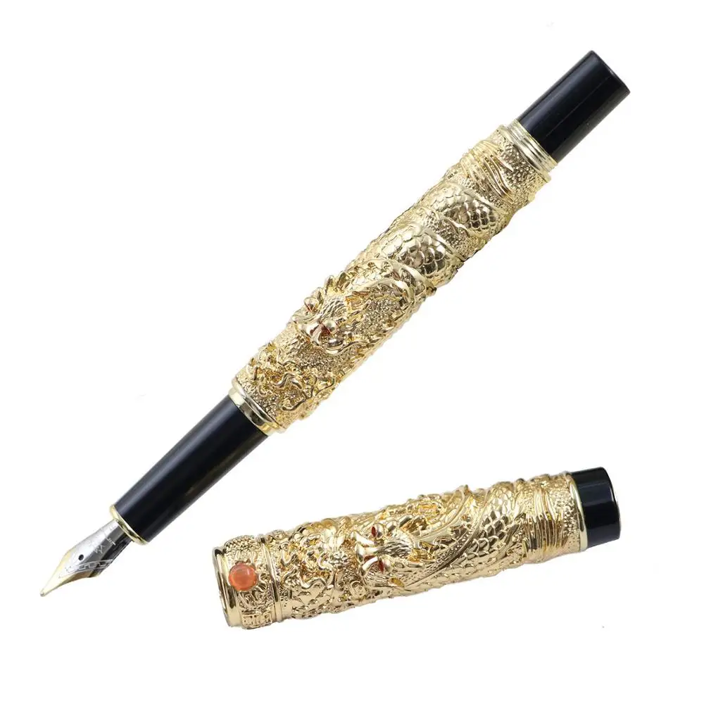 Роскошная металлическая авторучка Jinhao с драконом, винтажная чернильная ручка Iraurita, Офисная Подарочная коробка, набор, caneta tinteiro