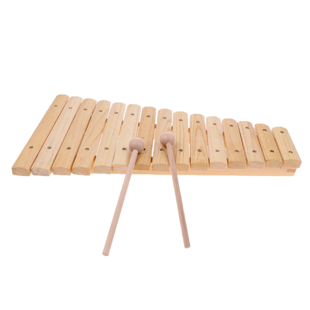 15 Notes Wood Xylophone with 2 Mallets for Children Kids Musical Educational Toys