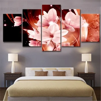 

5 Pieces Lily Flower Wall Art Blush Pink Lilies Blossom Canvas Painting Pastel Posters and Prints for Home Room Decor