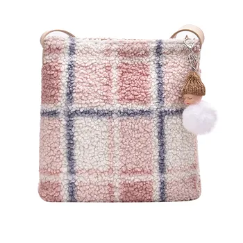 

Women's Fashion Plush Crossbody Bag Plaid Zipper Lattice Small Square Bag Shoulder Bag Recyclable Shopping Shoulder Bags 1219