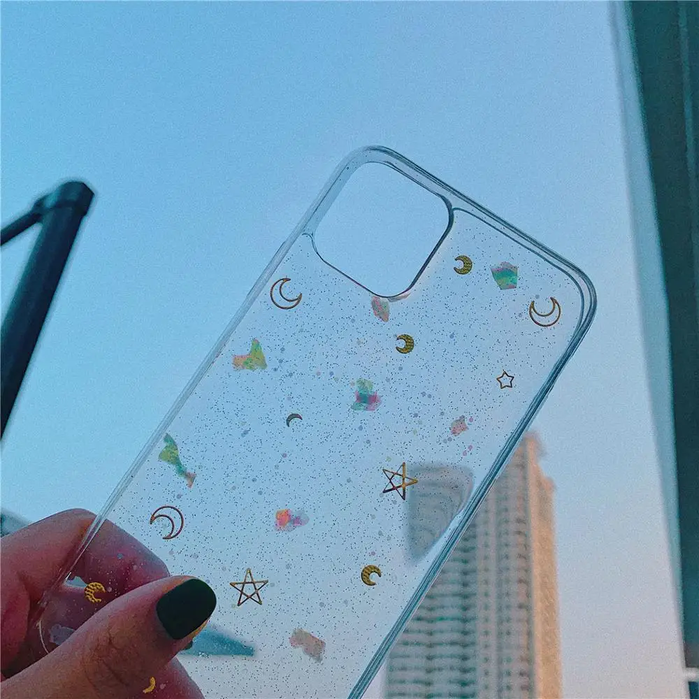 Чехол для телефона с 3d блестками Galaxy Space Moon Star прозрачный мягкий ТПУ чехол iphone 11 Pro