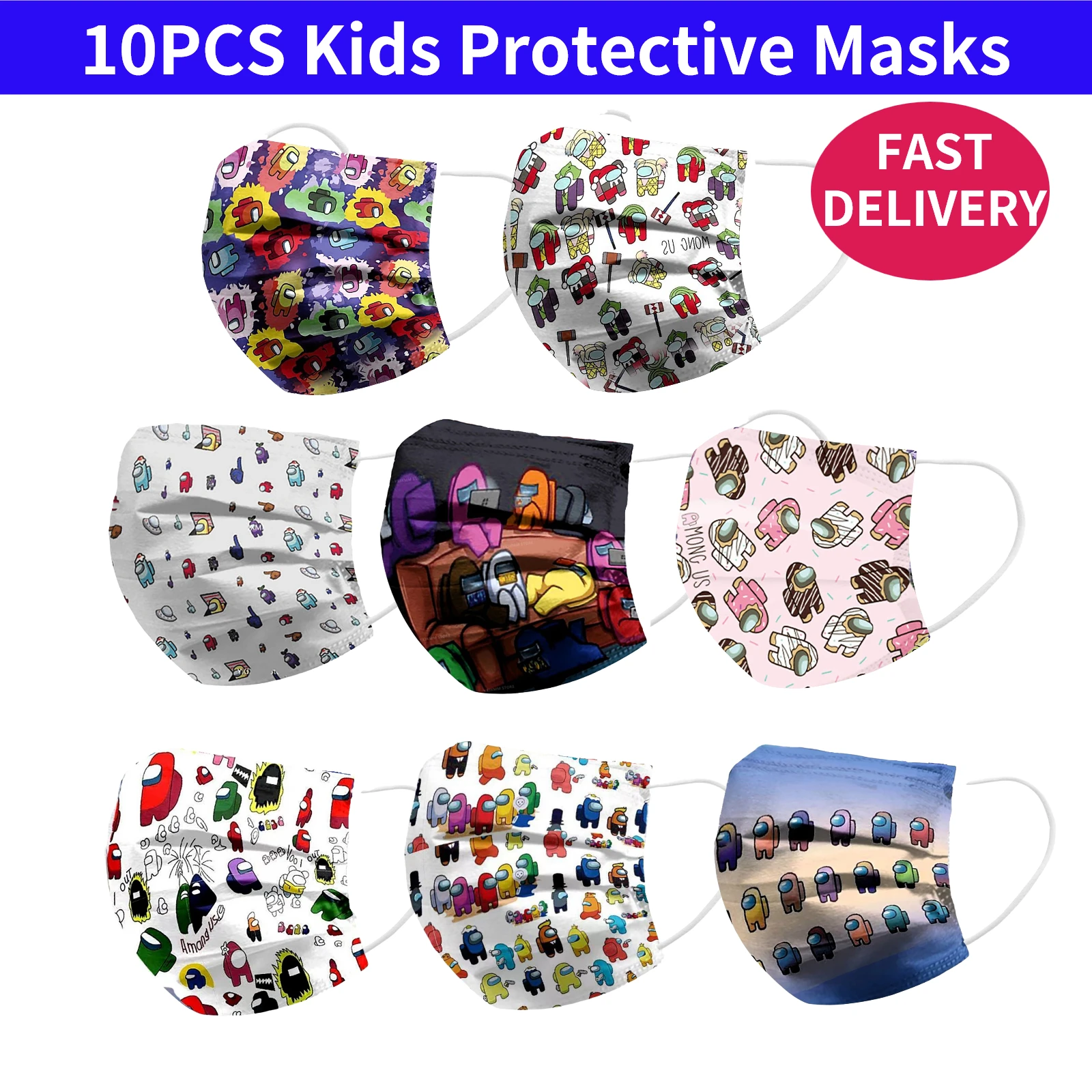 10Pcs Children Mask Among Us Game Cartoon Print Disposable Werewolf Killing Spunlace Printing Masque Child Kids Mascarilla | Тематическая