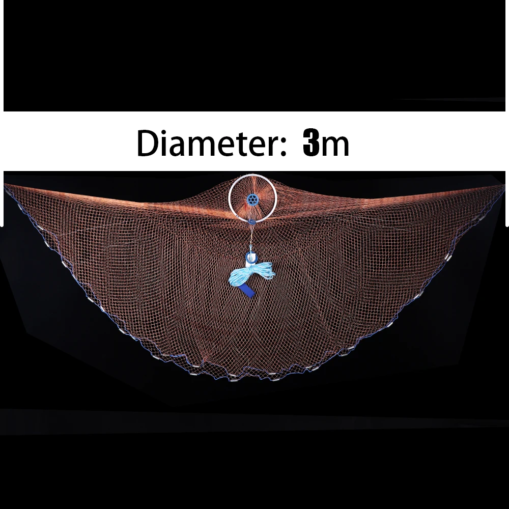 Lawaia литейная сетка рук Бросьте рыболовные сети диаметр 2,4/3/3,6/4,2/4,8/5,4/6/6,6/7,2 м Fly рыболовная сеть с грузило без грузило, высокое качество - Цвет: Diameter 3M