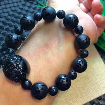 

Dropshipping JoursNeige Black Natural Obsidian Stone Bracelets Six Words Mantra Beads Pixiu Bracelet for Men Women Jewelry