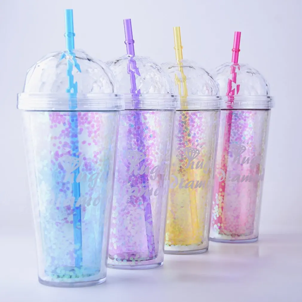 301-400ML Travel Portable Cup with Straw Sport Plastic Fruit Juice Water Bottle Sealed Cup Lovely Pattern
