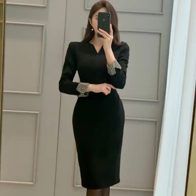 black bodycon work dress
