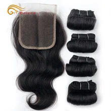 Short Bouncy Curly Bundles With Closure 4x4 Three Part Closure with Curly Human Hair Bundles T1b 30 Ombre Brazilian Hair Bundles