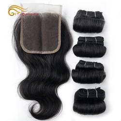 Short Bouncy Curly Bundles With Closure 4x4 Three Part Closure with Curly Human Hair Bundles T1b 30 Ombre Brazilian Hair Bundles
