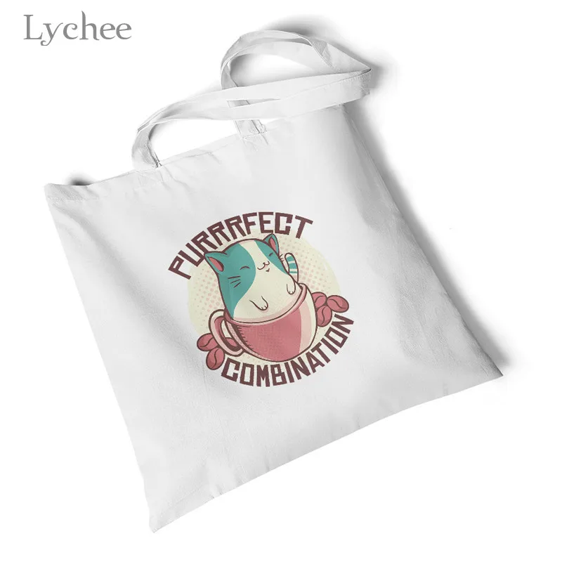 Lychee Harajuku экологические сумки для покупок Женская парусиновая сумка с принтом кота оригинальные студенческие сумочки белые большие пляжные сумки через плечо