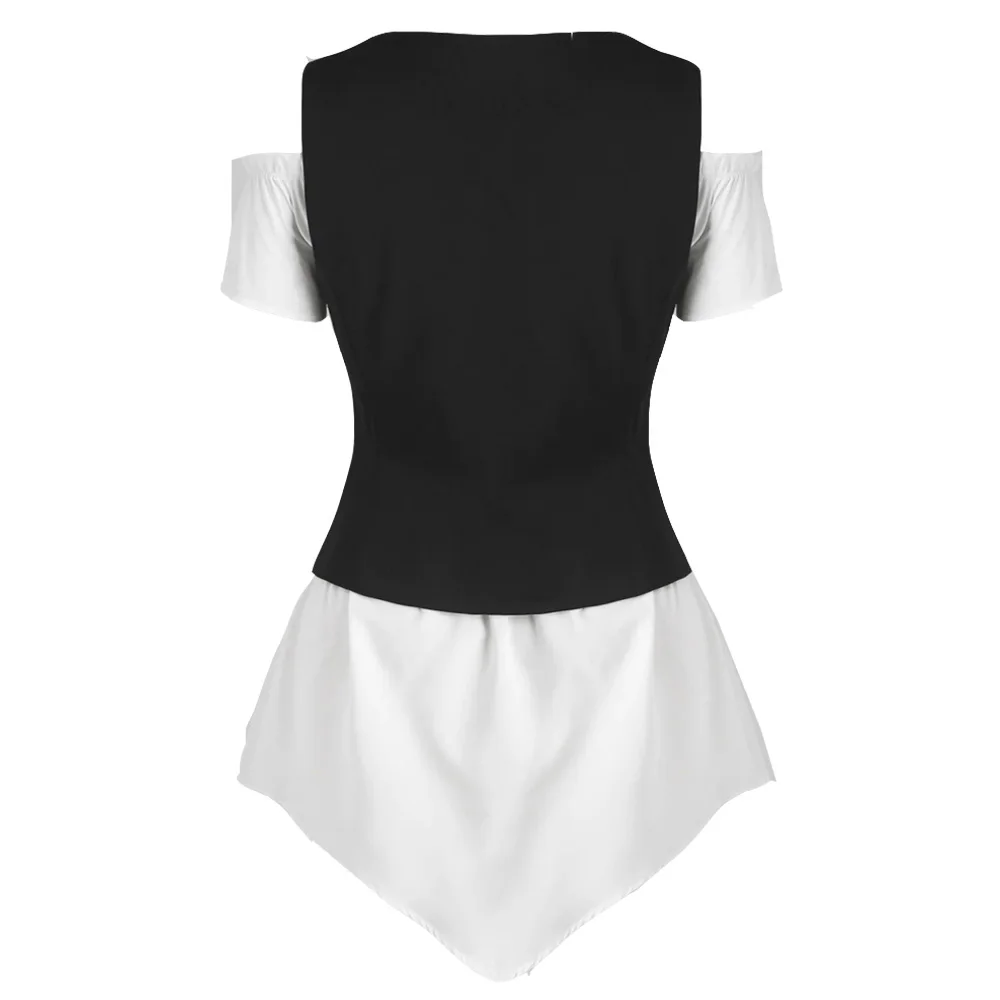 S~ 5XL размера плюс, Женская Ретро блузка, 2 шт, на шнуровке, жилет, набор, с открытыми плечами, летняя, винтажная, Blusas, с коротким рукавом, готические топы, Новинка