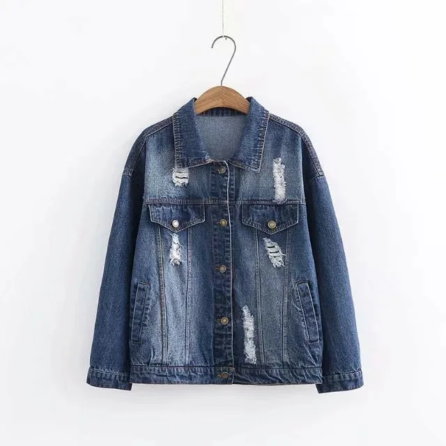 

Large Size Dress 2019 Spring And Autumn New Style Large GIRL'S Plus-sized Pure Cotton with Holes Cowboy Jacket