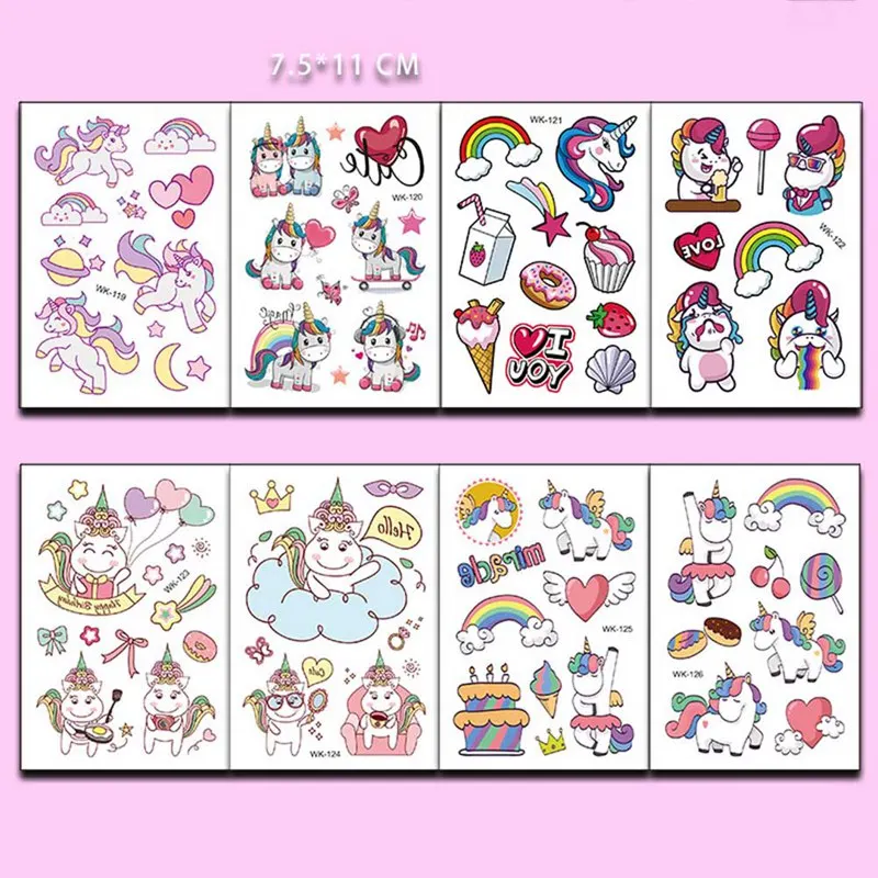 Random Color 6 Sheet/Pack Random Color Cute Children Kids Cartoon Temporary Tattoos Sticker Girls Kids Unicorn Birthday Party Sticker - Цвет: Random Color