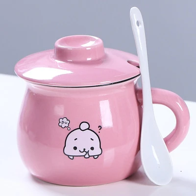 Керамическая стеклянная кружка для влюбленных, чашка для завтрака, молока, капучино, кофейная кружка, домашняя чашка для напитков, воды, ложка, фруктовый сок, чашка - Цвет: Pink