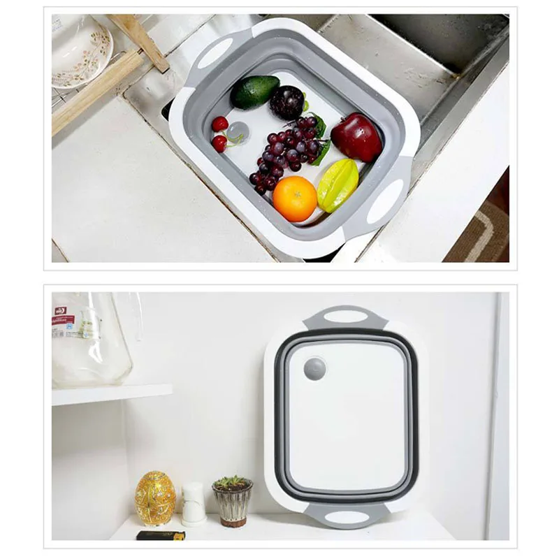 Kitchen Cutting Board Collapsible Dish Tub Folding Cutting Board Washing Strainer Dry Rack Vegetable Basket