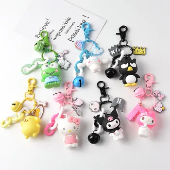 

7 Pieces/set of Creative Cartoon Hello Kitty Doll Keychain Green PVC Key Ring Cute Pudding Dog Pendant Wholesale Free Shipping