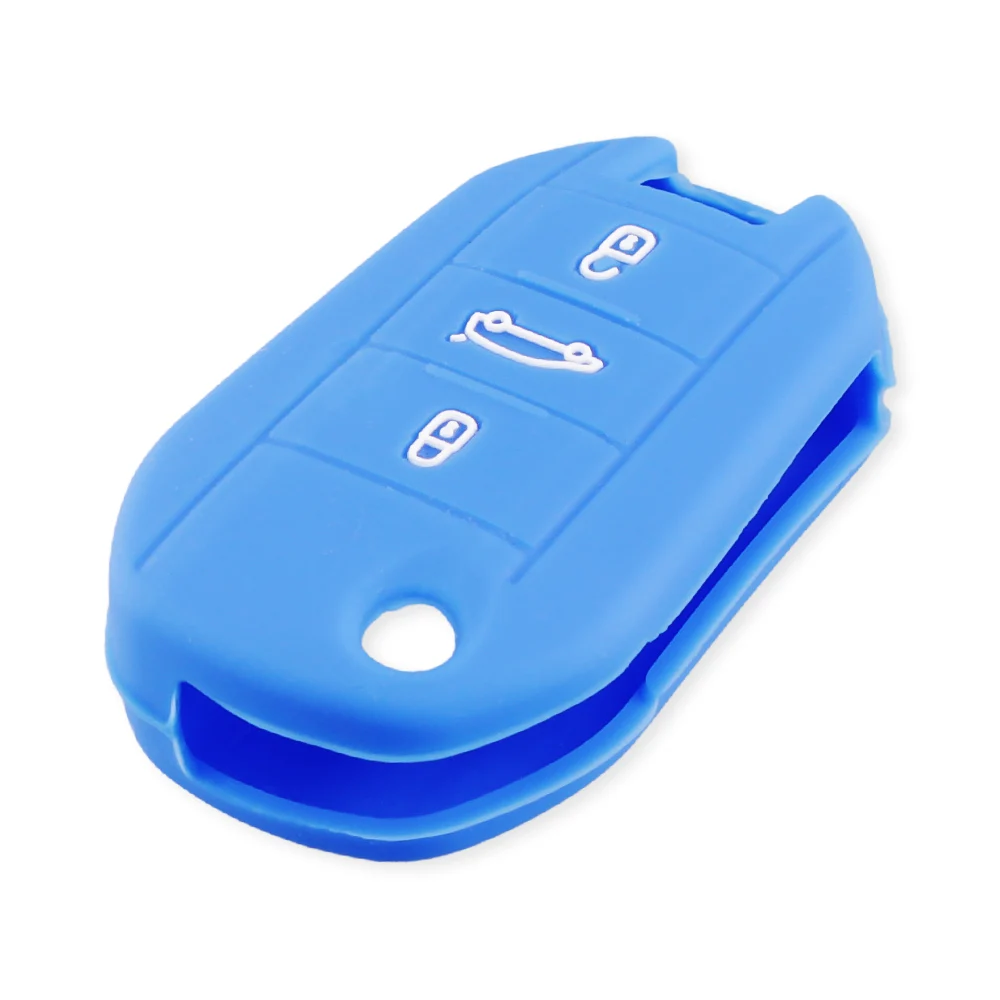 KEYYOU 20X 3 Button Silicone Rubber Car Key Case for Peugeot 3008 208 308 508 408 2008 Protector Cover Holder Car Accessories - Название цвета: Синий