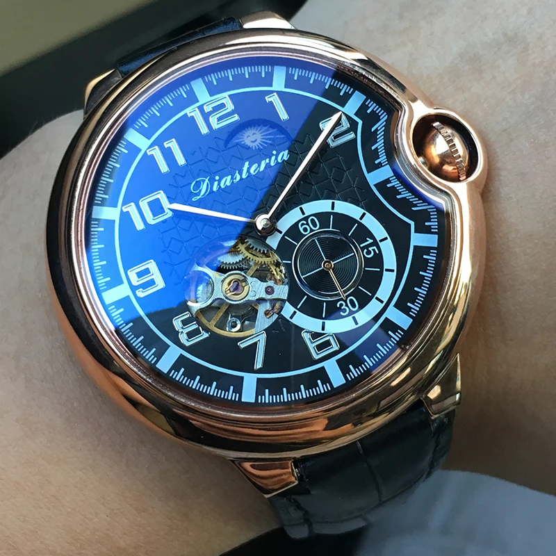 Mode Skeleton Heren Horloges Топ бренд люкс фаза Луны турбийон mannen Automatische Mechanische Horloge Echt Leer Waterdicht