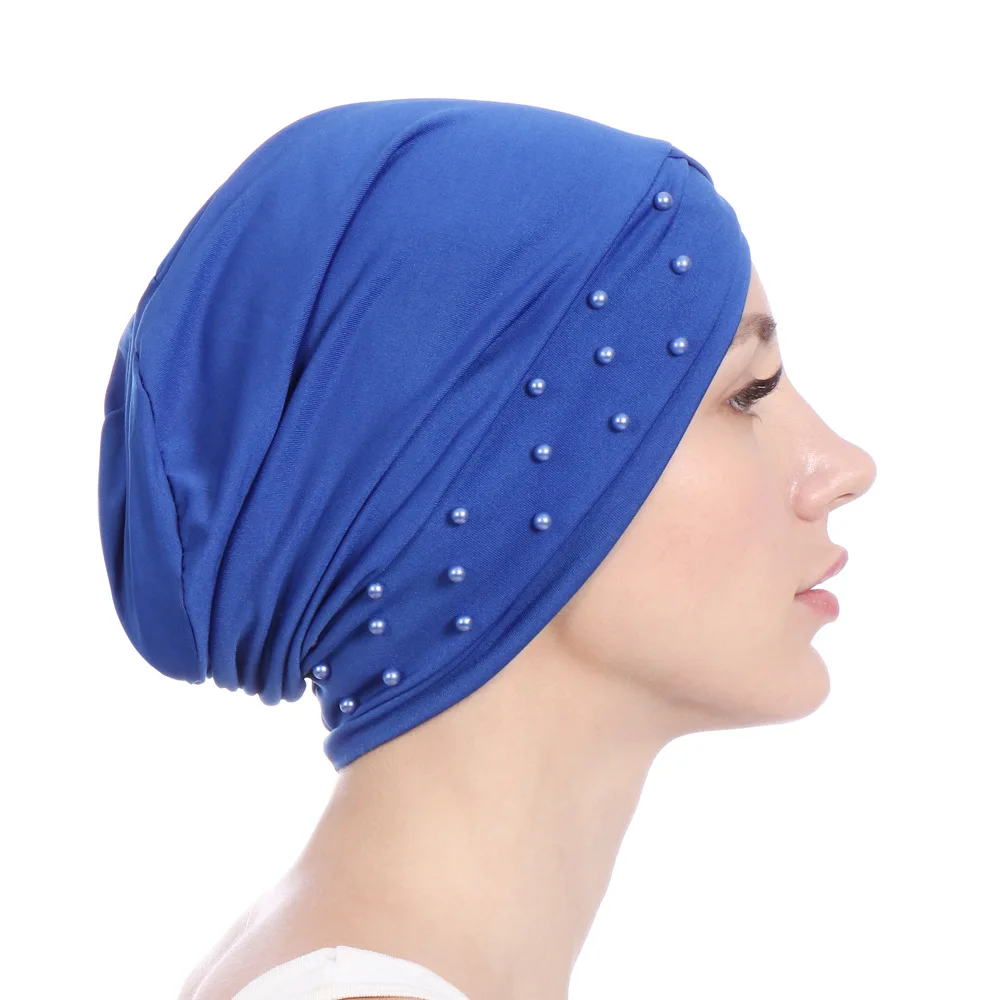 Индийский стрейч Джерси головной платок шляпа мусульманская женщина широкий шарф хиджаб береты-кепки исламский шарф одежда жемчужные
