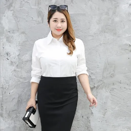 Ropa, женская блузка,, зима, осень, XL-10XL, Женская офисная одежда, белые блузки с длинным рукавом, элегантная тонкая туника, Blusas, рубашка, M699 - Цвет: turn down collar