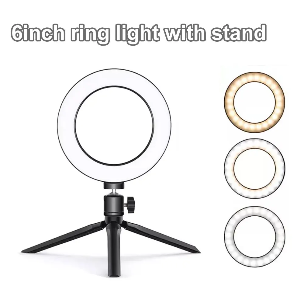

16cm Photography Selfie Lamp Ring With Tripod Youtube Camera Smartphone Stand Video LED Light Professional Ring Light With Stand