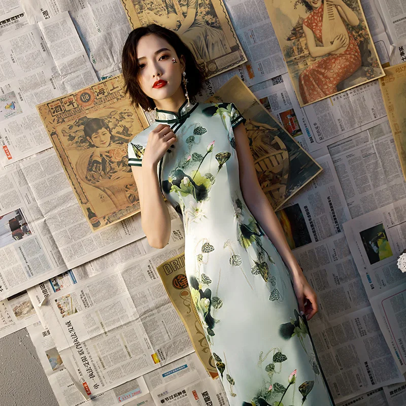 Мода печати Qipao Винтаж китайский воротник Qipao Новинка тонкий короткий рукав Улучшенный чёнсам Vestidos плюс размер S-4XL