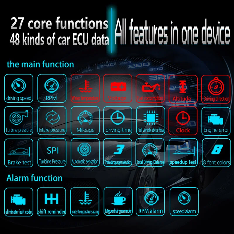 KAJARN HUD C1 лобовое стекло проект OBD2+ gps для автомобиля с бликами щит Спидометр превышение Предупреждение предупреждающий код Head Up дисплей проэктор