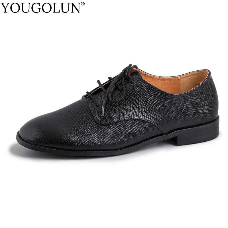 

Women Genuine Cow Leather Shoe Round Toe Spring Shallow New Arrived Ladies C247 Fashion Woman Brown Black Low Heel Lace Up Shoes
