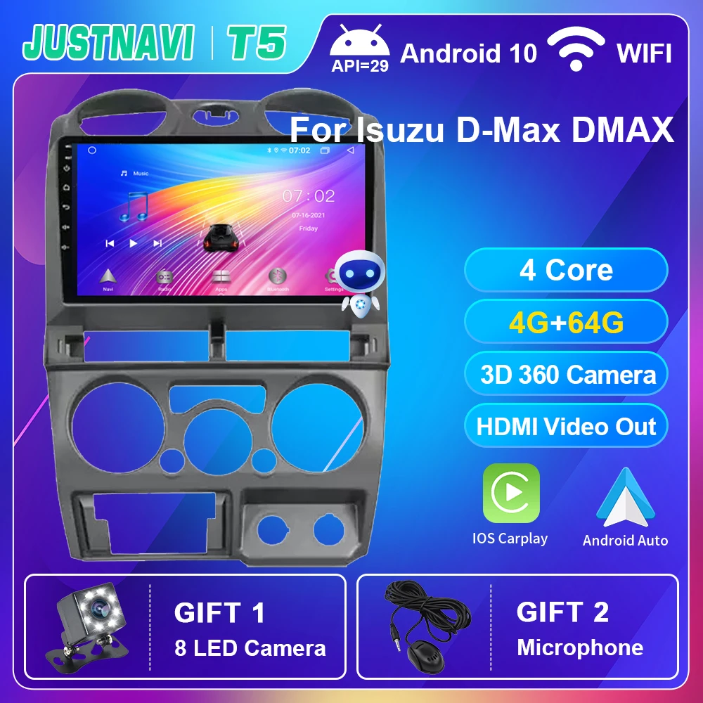 Автомагнитола JUSTNAVI мультимедиа 4 + 64 ГБ для Isuzu D-Max DMAX 10 0-2007 Carplay авто DSP GPS-навигация