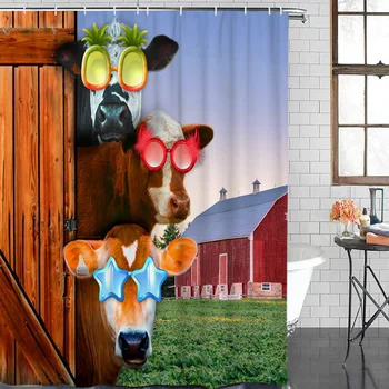 

Farm Animal Cow Sunglasses Fence Bathroom Shower Curtain Home Decoration Shower Curtain Bathroom Accessories